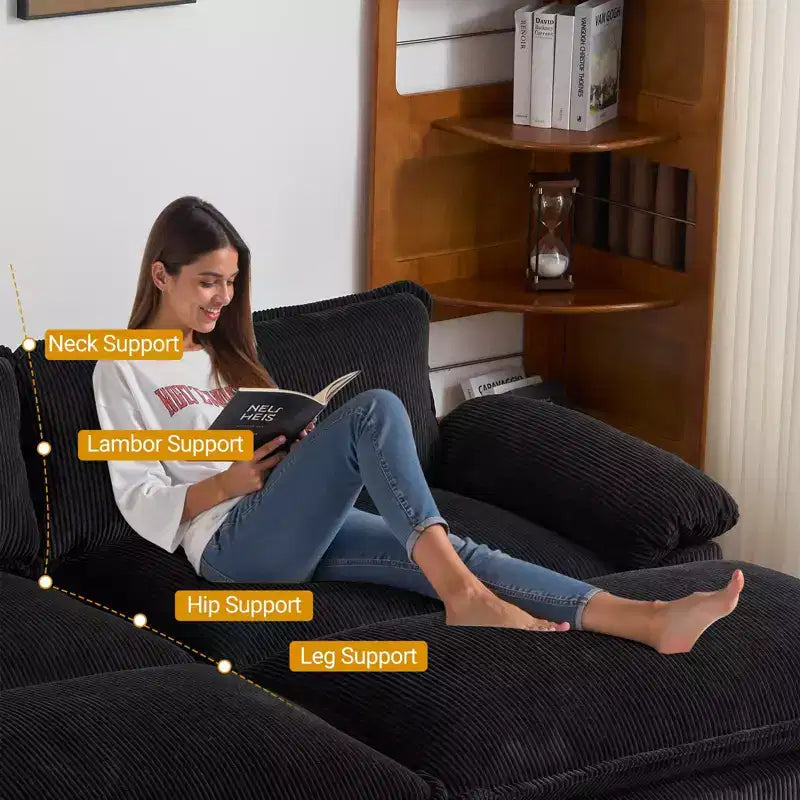 Karl Home | Sofá modular seccional de pana blanquecina de 90 pulgadas de ancho