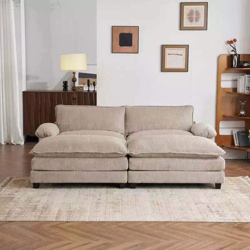 Karl Home | Sofá modular seccional de pana blanquecina de 90 pulgadas de ancho