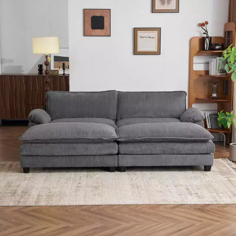 Karl Home | Sofá modular seccional de pana blanquecina de 90 pulgadas de ancho