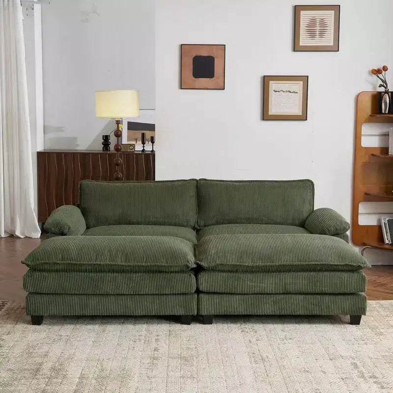 Karl Home | Sofá modular seccional de pana blanquecina de 90 pulgadas de ancho