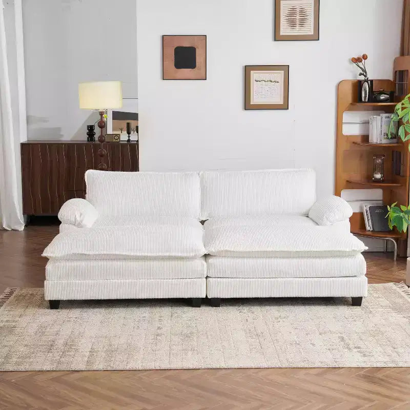 Karl Home | Sofá modular seccional de pana blanquecina de 90 pulgadas de ancho