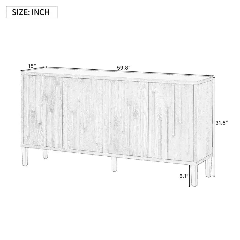 Luxystar 59.8 Handleless Sideboard Buffet Cabinet with Storage Shelves, Natural