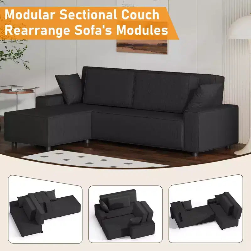 Sofá grande de pana a rayas de 96 pulgadas, sofá seccional moderno de gran tamaño en forma de L con asiento profundo, sofá modular cómodo para sala de estar, apartamento, estudio