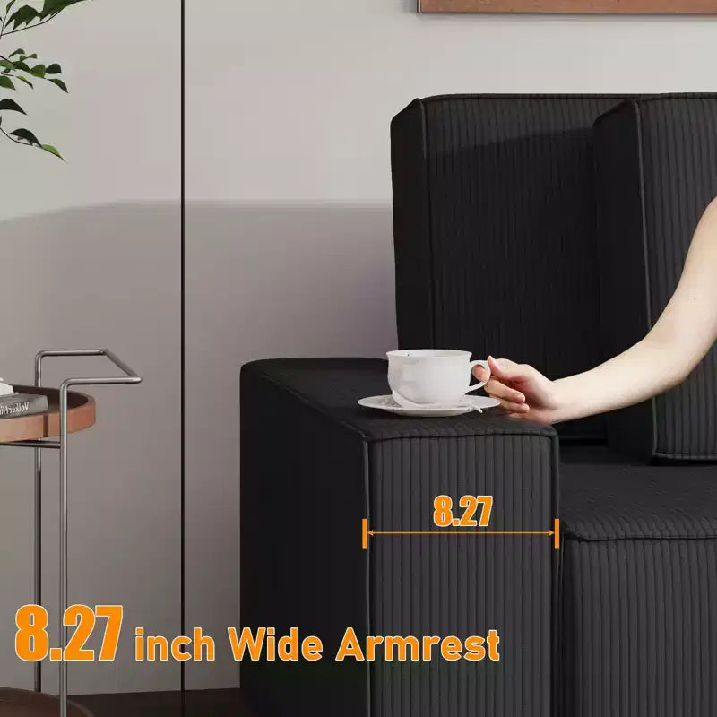 Sofá grande de pana a rayas de 96 pulgadas, sofá seccional moderno de gran tamaño en forma de L con asiento profundo, sofá modular cómodo para sala de estar, apartamento, estudio