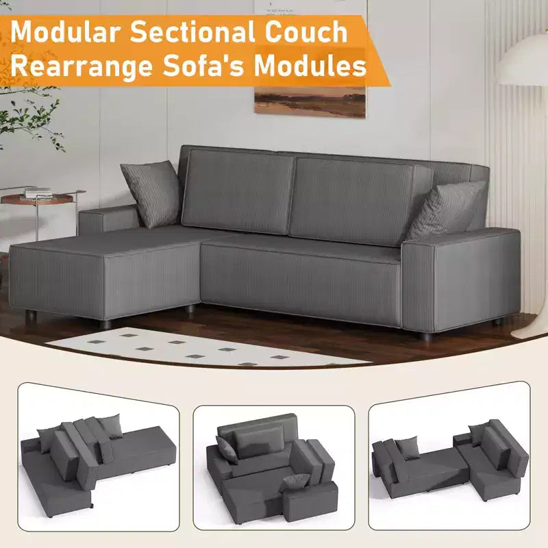 Sofá grande de pana a rayas de 96 pulgadas, sofá seccional moderno de gran tamaño en forma de L con asiento profundo, sofá modular cómodo para sala de estar, apartamento, estudio