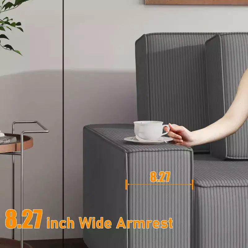 Sofá grande de pana a rayas de 96 pulgadas, sofá seccional moderno de gran tamaño en forma de L con asiento profundo, sofá modular cómodo para sala de estar, apartamento, estudio