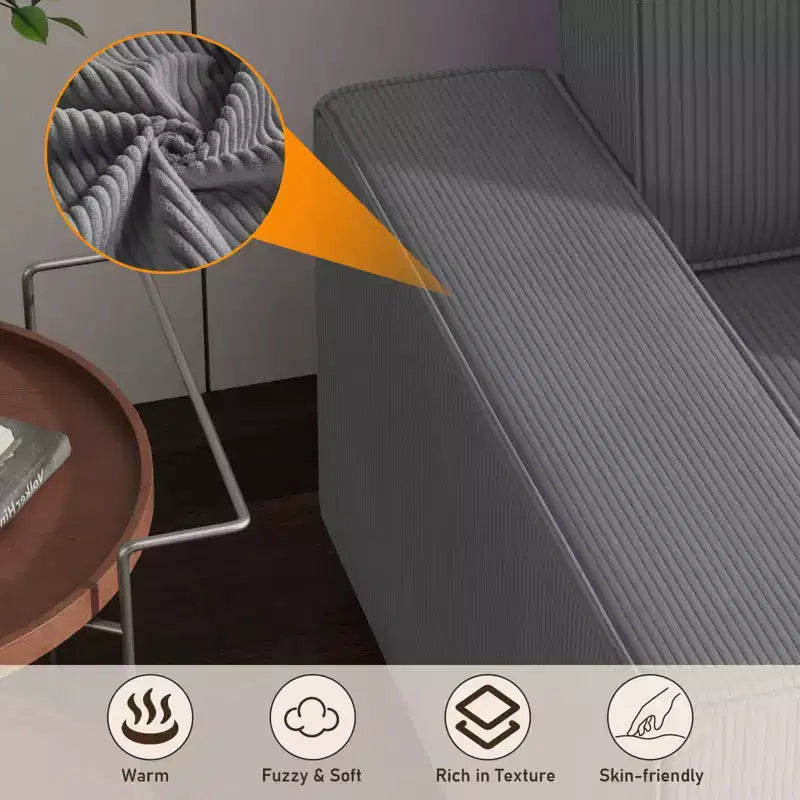 Sofá grande de pana a rayas de 96 pulgadas, sofá seccional moderno de gran tamaño en forma de L con asiento profundo, sofá modular cómodo para sala de estar, apartamento, estudio