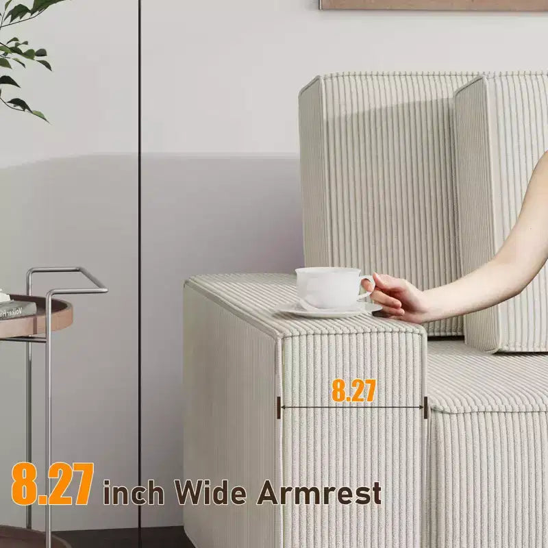 Sofá grande de pana a rayas de 96 pulgadas, sofá seccional moderno de gran tamaño en forma de L con asiento profundo, sofá modular cómodo para sala de estar, apartamento, estudio