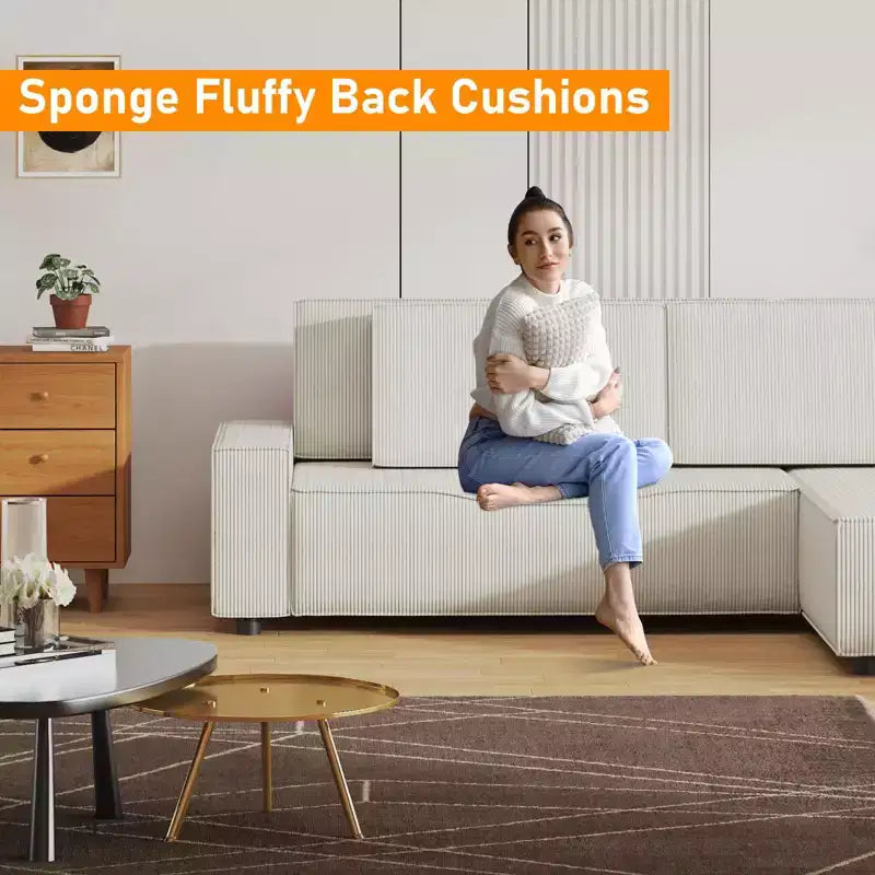 Sofá grande de pana a rayas de 96 pulgadas, sofá seccional moderno de gran tamaño en forma de L con asiento profundo, sofá modular cómodo para sala de estar, apartamento, estudio