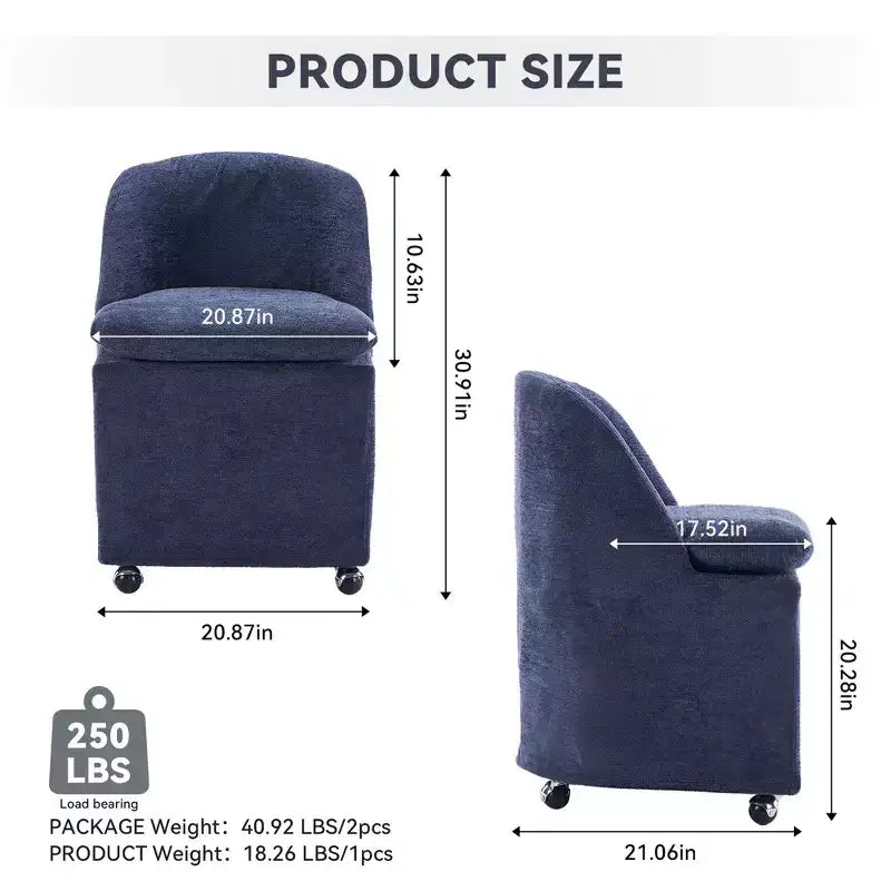 GDFStudio Galen Modern Chenille Upholstered Dining Chair with Universal Wheels