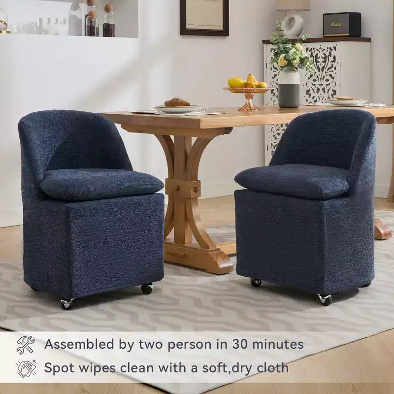 GDFStudio Galen Modern Chenille Upholstered Dining Chair with Universal Wheels
