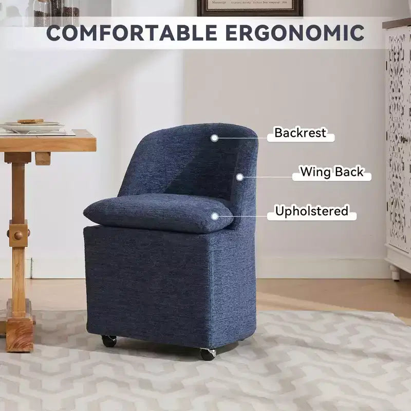 GDFStudio Galen Modern Chenille Upholstered Dining Chair with Universal Wheels