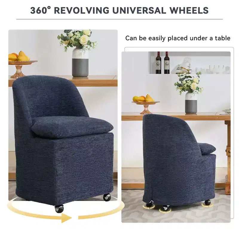 GDFStudio Galen Modern Chenille Upholstered Dining Chair with Universal Wheels