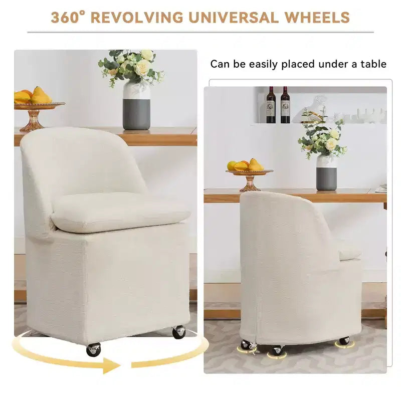 GDFStudio Galen Modern Chenille Upholstered Dining Chair with Universal Wheels
