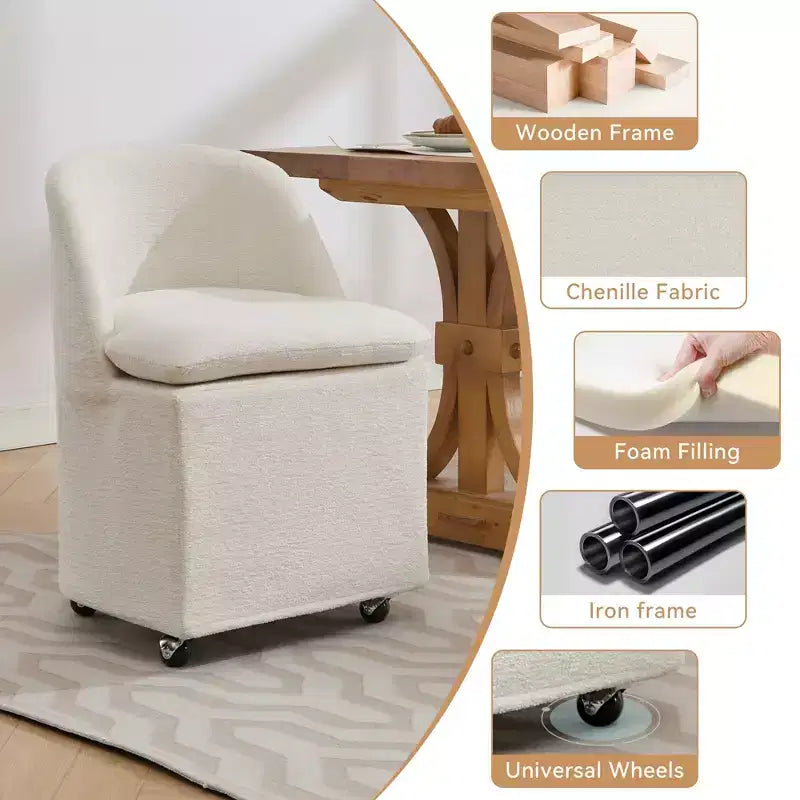 GDFStudio Galen Modern Chenille Upholstered Dining Chair with Universal Wheels