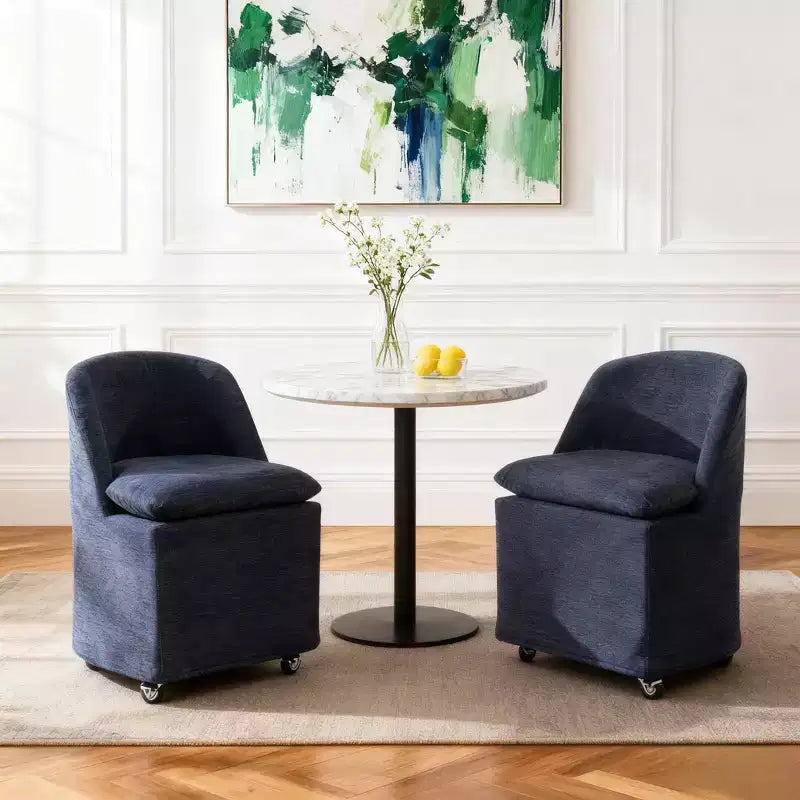 Modern Chenille Upholstered Dining Chair with Universal Wheels