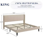 Base de cama King, Cama de plataforma con cabecero Wingback, Base de cama tapizada con 2 bolsillos de almacenamiento, Fuerte soporte de listones de madera, Fácil montaje