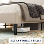 Base de cama King, Cama de plataforma con cabecero Wingback, Base de cama tapizada con 2 bolsillos de almacenamiento, Fuerte soporte de listones de madera, Fácil montaje
