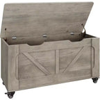 Baúl de almacenamiento Acekool con ruedas, banco de madera de 100 cm con bisagras de seguridad, soporta 159 kg, esquinas redondeadas, para entrada o sala de estar, gris