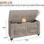 Baúl de almacenamiento Acekool con ruedas, banco de madera de 100 cm con bisagras de seguridad, soporta 159 kg, esquinas redondeadas, para entrada o sala de estar, gris