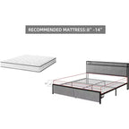 Base de Cama, Tamaño King con Cabecero de Almacenamiento - 2 Cajones, Estación de Carga, Tapizado, Espacio Libre de 10.24'' Debajo de la Cama, Sin Ruido