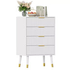 Modern Small Fluted 4 Drawer Dresser with Gold Handle for Bedroom, Nightstand