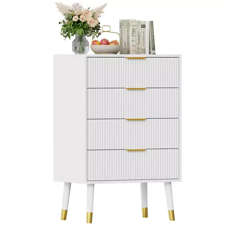 Modern Small Fluted 4 Drawer Dresser with Gold Handle for Bedroom, Nightstand