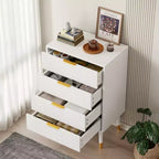 Modern Small Fluted 4 Drawer Dresser with Gold Handle for Bedroom, Nightstand