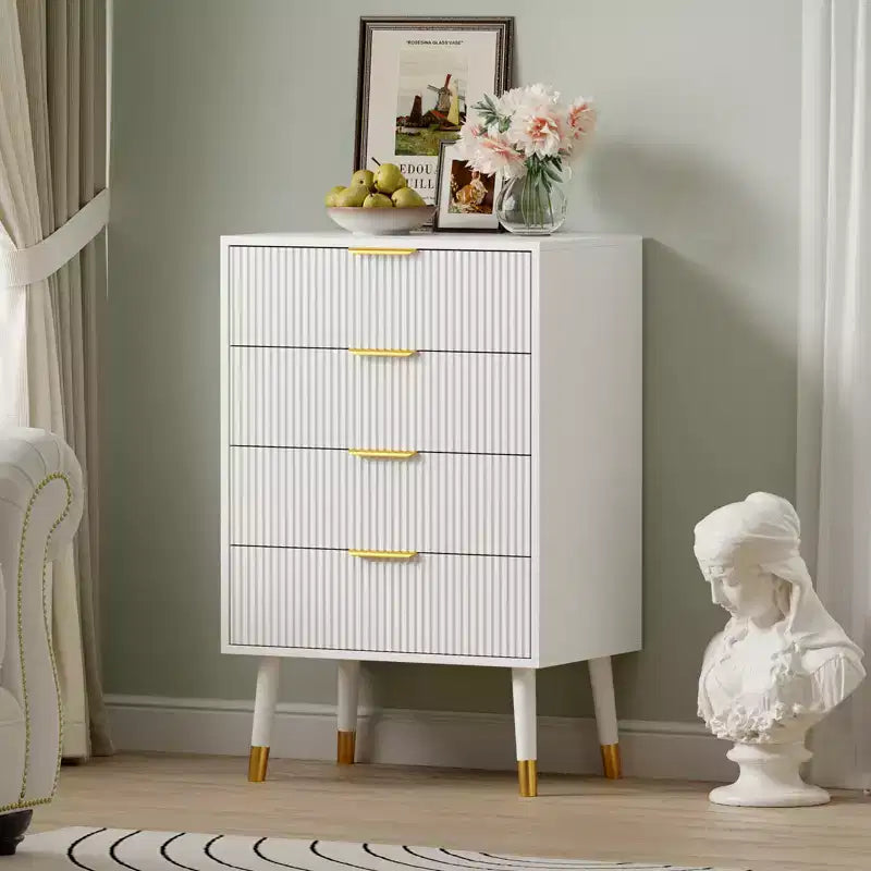 Modern Small Fluted 4 Drawer Dresser with Gold Handle for Bedroom, Nightstand