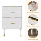 Modern Small Fluted 4 Drawer Dresser with Gold Handle for Bedroom, Nightstand