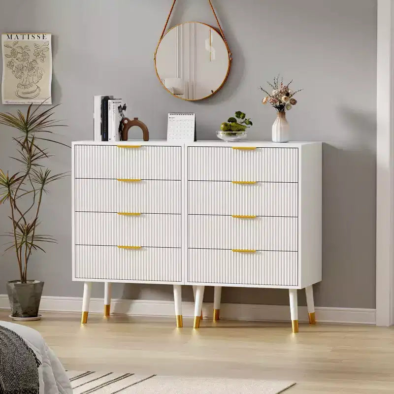 Modern Small Fluted 4 Drawer Dresser with Gold Handle for Bedroom, Nightstand