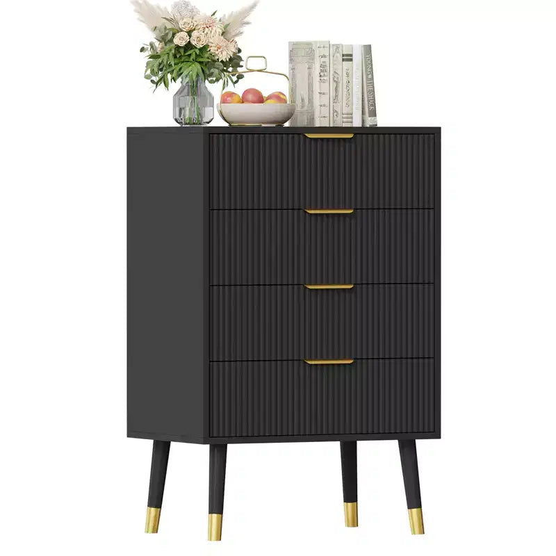 Modern Small Fluted 4 Drawer Dresser with Gold Handle for Bedroom, Nightstand
