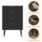 Modern Small Fluted 4 Drawer Dresser with Gold Handle for Bedroom, Nightstand