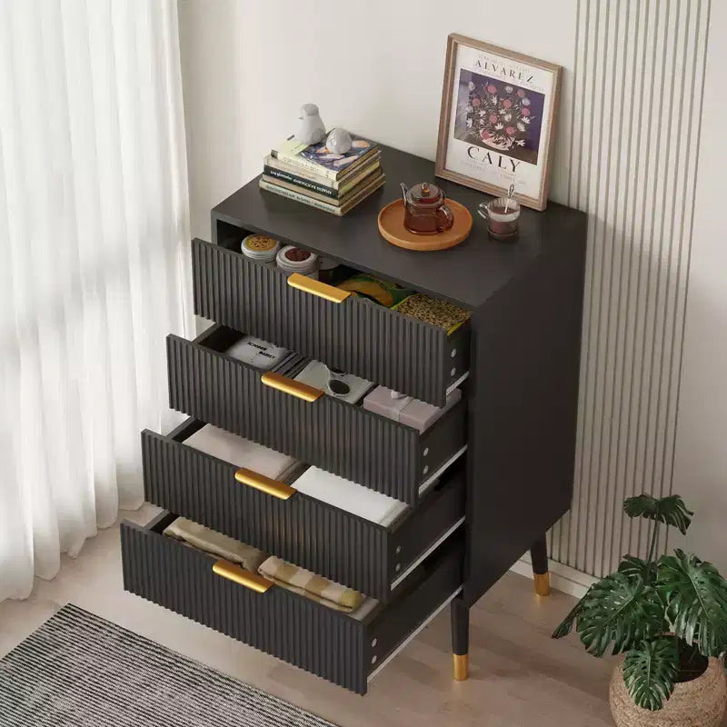 Modern Small Fluted 4 Drawer Dresser with Gold Handle for Bedroom, Nightstand