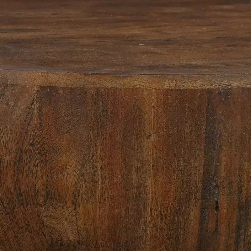Mesa de centro Royal Hampton | Tapa redonda de 35,5" | Madera de mango marrón de nogal arenado con forma de tambor