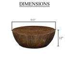 Mesa de centro Royal Hampton | Tapa redonda de 35,5" | Madera de mango marrón de nogal arenado con forma de tambor