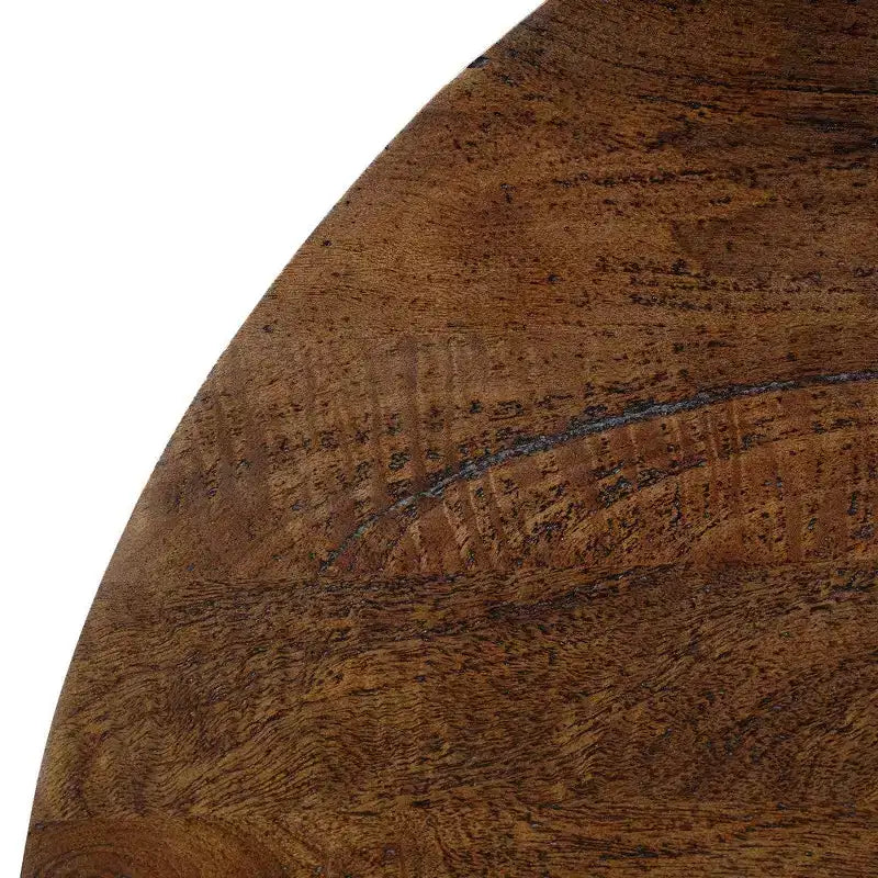 Mesa de centro Royal Hampton | Tapa redonda de 35,5" | Madera de mango marrón de nogal arenado con forma de tambor