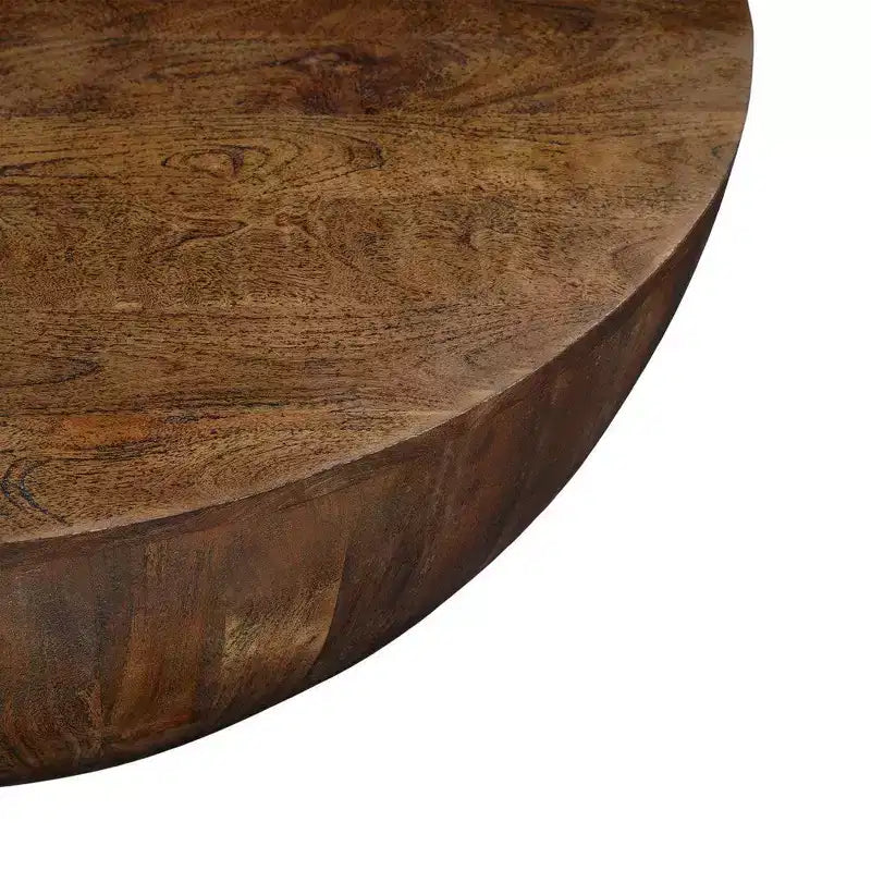 Mesa de centro Royal Hampton | Tapa redonda de 35,5" | Madera de mango marrón de nogal arenado con forma de tambor