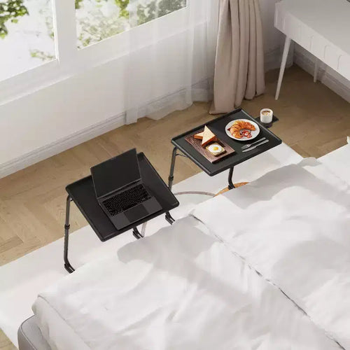 Juego de 2 bandejas de TV ajustables, bandeja de TV para cenar en la cama y el sofá, cómoda mesa de bandeja de TV con 6 ajustes de altura y 3 de ángulo de inclinación