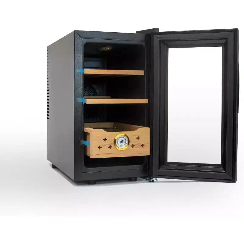 25L Electric Humidor Cigar Box, Temperature Adjustable Digital Display LED Lighted 150 Counts Cigar Cabinet with Spanish CED