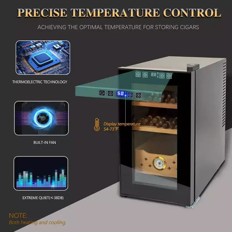 25L Electric Humidor Cigar Box, Temperature Adjustable Digital Display LED Lighted 150 Counts Cigar Cabinet with Spanish CED