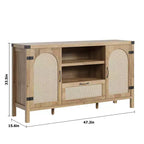 47.2 Gabinete Buffet de Granja - Aparador de Cocina con Decoración de Ratán y Almacenamiento para Sala de Estar y Entrada, Natural