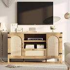 47.2 Gabinete Buffet de Granja - Aparador de Cocina con Decoración de Ratán y Almacenamiento para Sala de Estar y Entrada, Natural