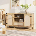 47.2 Gabinete Buffet de Granja - Aparador de Cocina con Decoración de Ratán y Almacenamiento para Sala de Estar y Entrada, Natural