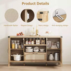 47.2 Gabinete Buffet de Granja - Aparador de Cocina con Decoración de Ratán y Almacenamiento para Sala de Estar y Entrada, Natural