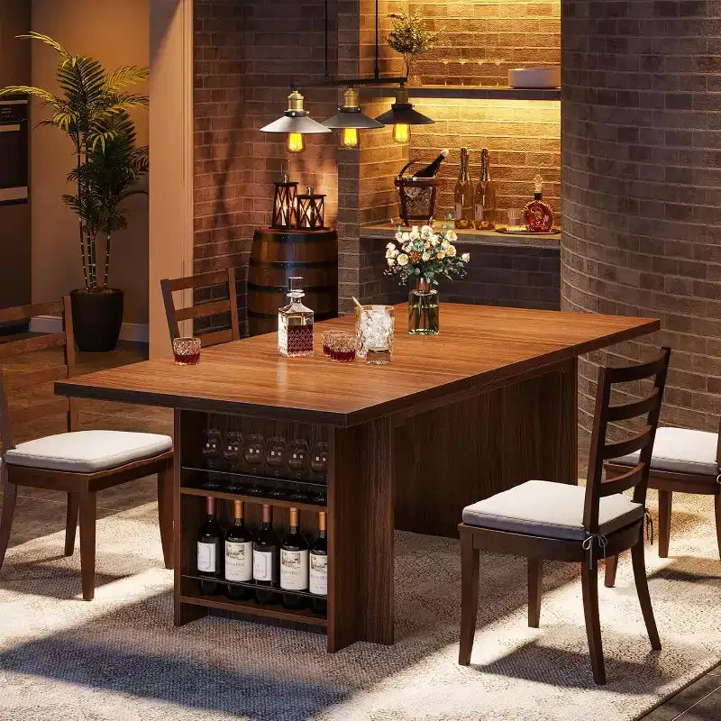 Mesa de comedor de casa de campo Lantine para 4-6, mesa de comedor rectangular de 62.99 pulgadas con almacenamiento para cocina, sala de estar