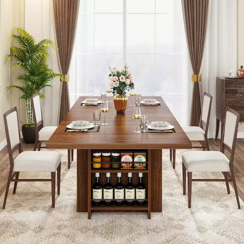 Mesa de comedor de casa de campo Lantine para 4-6, mesa de comedor rectangular de 62.99 pulgadas con almacenamiento para cocina, sala de estar