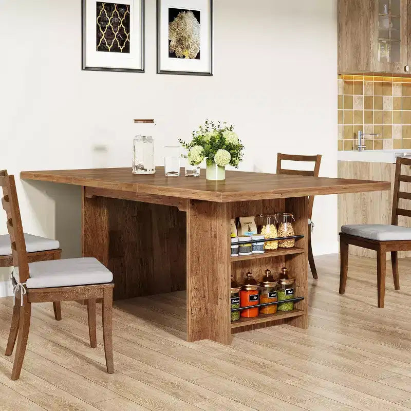 Mesa de comedor de casa de campo Lantine para 4-6, mesa de comedor rectangular de 62.99 pulgadas con almacenamiento para cocina, sala de estar
