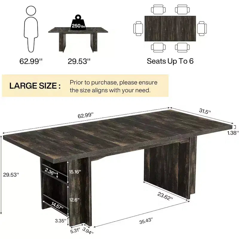 Mesa de comedor de casa de campo Lantine para 4-6, mesa de comedor rectangular de 62.99 pulgadas con almacenamiento para cocina, sala de estar