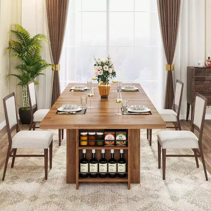 Mesa de comedor de casa de campo Lantine para 4-6, mesa de comedor rectangular de 62.99 pulgadas con almacenamiento para cocina, sala de estar